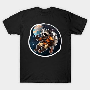 Ronald the Racoon but he's lost in space with a vacuum strapped to his back Sticker T-Shirt